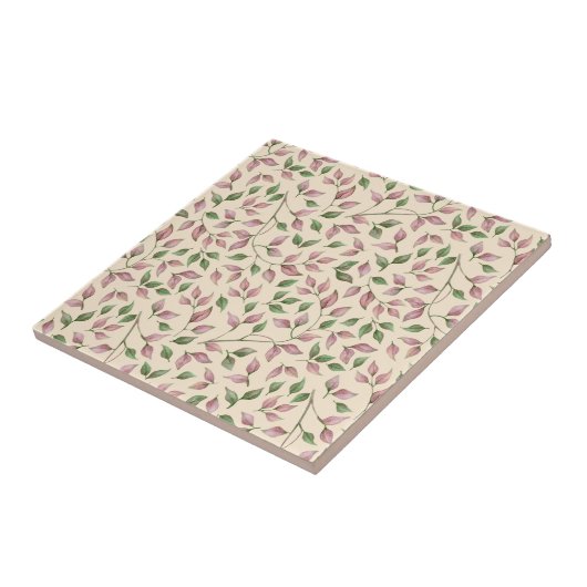 Mauve en Green Leaf Seamless Pattern Ceramic Tile Tegeltje (Zijkant)