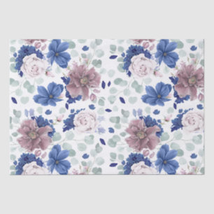 Mauve en Navy Blue Bloemen Botanische Elegant Tissuepapier