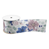 Mauve en Navy Blue Bloemen Botanische Satijnen Lin Lint (Spoel)
