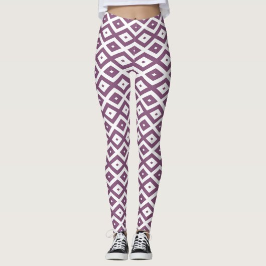 Mauve en witte ruitvormig patroon leggings (Voorkant)