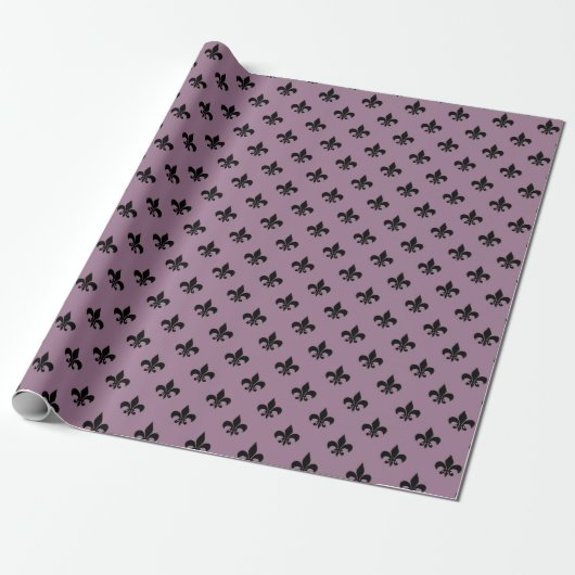 Mauve en zwart Antiek Fleur de Lis Paris Pattern Cadeaupapier (Uitgerold)
