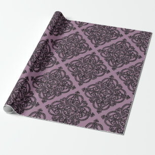 Mauve en zwart  damastpatroon cadeaupapier