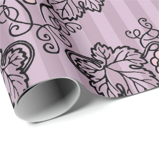 Mauve en zwart  druivenpatroon cadeaupapier (Rol Hoek)