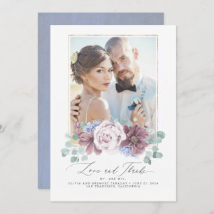 Mauve et Dusty Blue Floral Mariage Carte de remerc