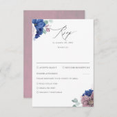 Mauve et Marine Blue Floral Wedding RSVP (Devant / Derrière)