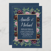 Mauve et Marine Blue Gold Plum Invitations de mari (Devant / Derrière)