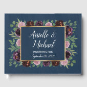 Mauve et Marine Blue Gold Plum Mariage livre d'hôt (Recto)