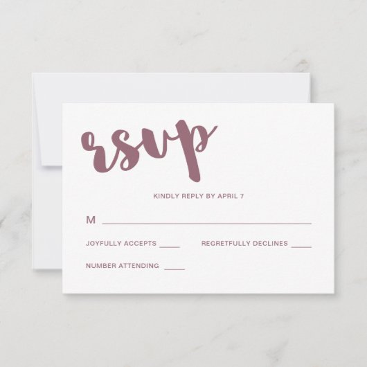 Mauve et White Typographie Mariage Rsvp Réponse (Devant)
