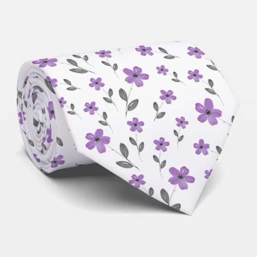 Mauve Five Petal Waterverf Flower Pattern Stropdas (Opgerold)