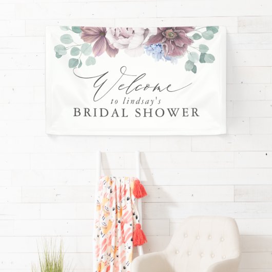 Mauve Floral Bridal / Baby shower welkomstbanner Spandoek (Insitu)