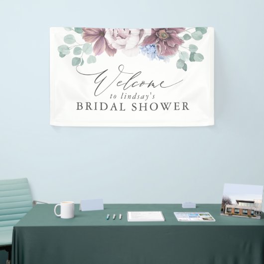 Mauve Floral Bridal / Baby shower welkomstbanner Spandoek (Beurs)