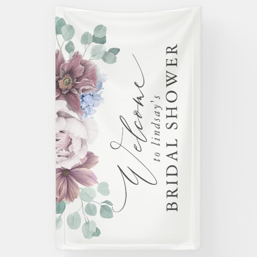 Mauve Floral Bridal / Baby shower welkomstbanner Spandoek (Verticaal)