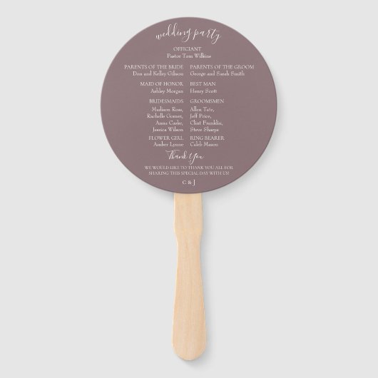 Mauve Floral bruiloft programma Hand Fans Handwaaier (Achterkant)