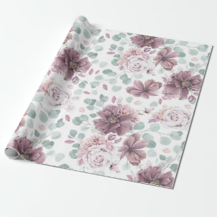 Mauve Floral en Eucalyptus Leaves Elegant Cadeaupapier