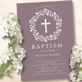 Mauve Floral Girls Baptism Invitation