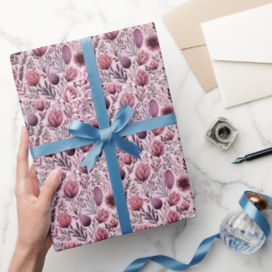 Mauve Floral Meadow Spring Flowers Gift Wrap Cadeaupapier