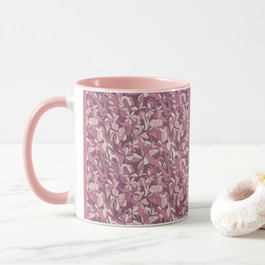 Mauve Floral Pattern Pink Combo Mug (Avec donut)