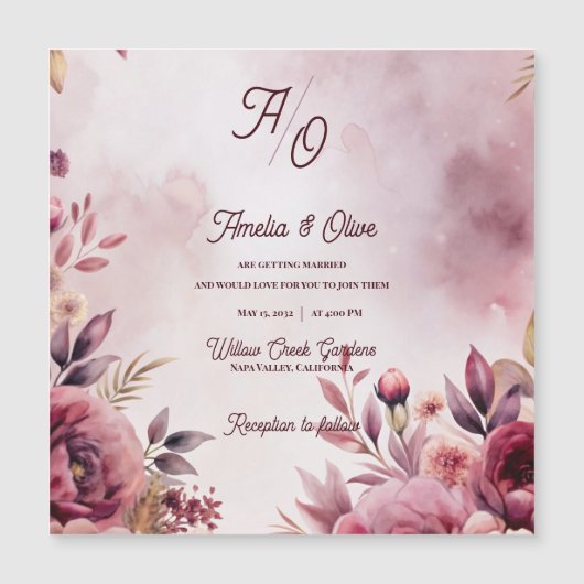 Mauve Floral Romantic Blush Wedding Invitation  (Devant)