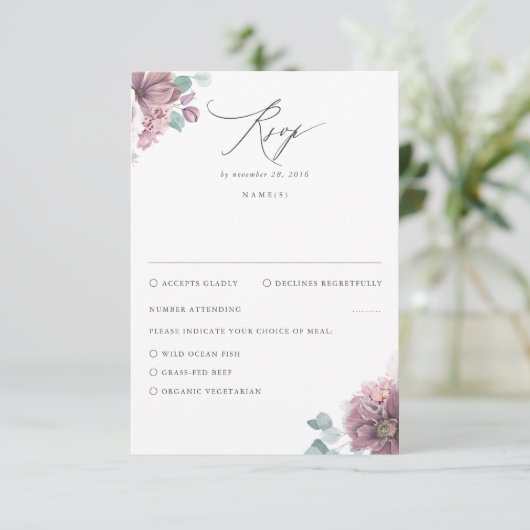 Mauve Floral Wedding RSVP (Debout devant)