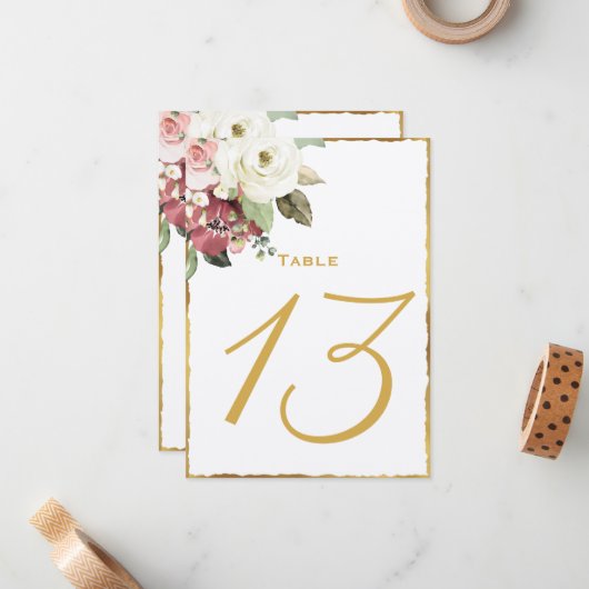 Mauve Florals Luxe Gold Edge Numéro de table (Devant/Arrière en situation)