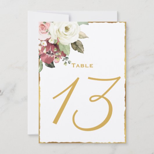 Mauve Florals Luxe Gold Edge Numéro de table (Devant)