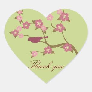 Mauve Flower Bird Dank je hart Sticker Groen