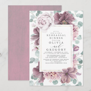 Mauve Flowers en Greenery Modern Rehearsal Dinner Kaart
