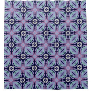 Mauve Geometric Floral op dark Blue Douchegordijn