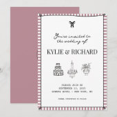 Mauve gestreepte rand save the date uitnodiging (Voorkant / Achterkant)