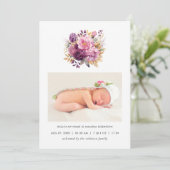 Mauve & Gold Floral Faire-part de naissance Carte (Debout devant)