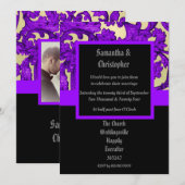 Mauve Gothic damask wedding photo invitation Kaart (Voorkant / Achterkant)