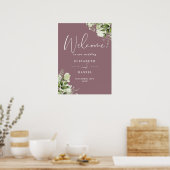Mauve Greenery Floral Mariage Affiche de bienvenue (Cuisine)