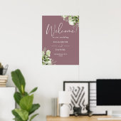 Mauve Greenery Floral Mariage Affiche de bienvenue (Bureau à domicile)