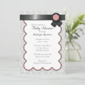 Mauve & Grey Damask Baby Shower Invitations (Debout devant)