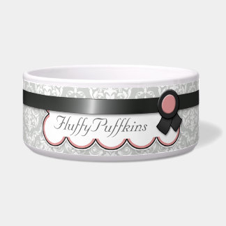 Mauve & Grey Ribbon Design Damask Dog Bowl Voerbakje