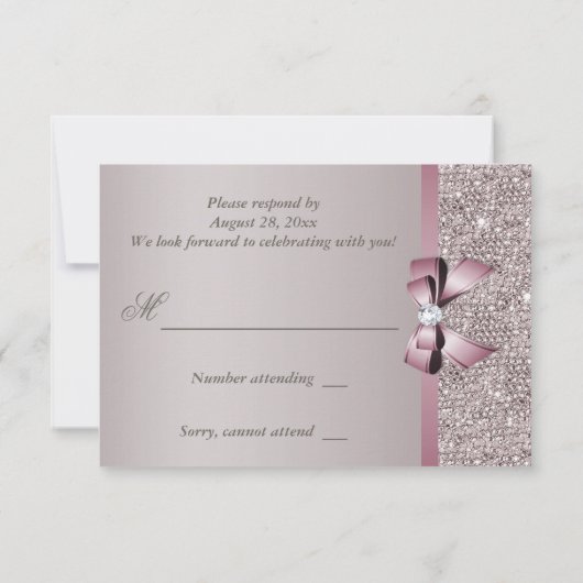 Mauve Grey Sequins Diamonds Bow RSVP (Achterkant)