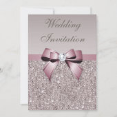 Mauve Grey Sequins Diamonds Bow Wedding Kaart (Voorkant)