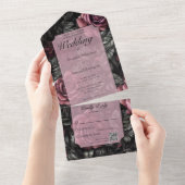 Mauve, Grijs en Zwart Rozen QR Code All In One Uitnodiging (Afscheurbaar)