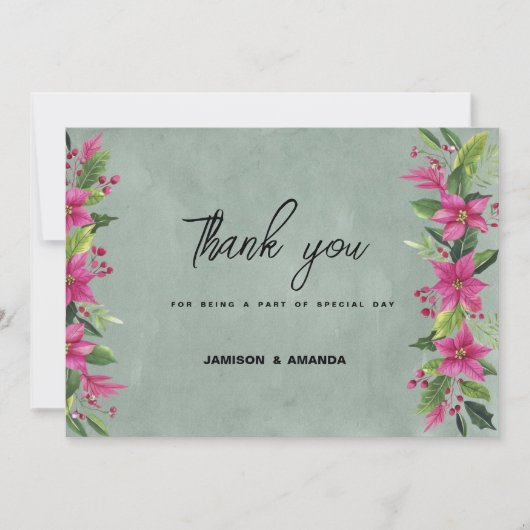 Mauve groen roze winter bloemenkerst Bedankt Kaart (Voorkant)