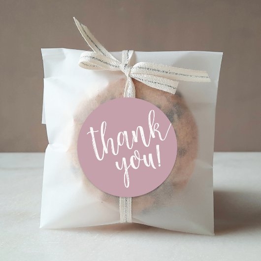 Mauve handgeschreven script Thank You Ronde Sticker