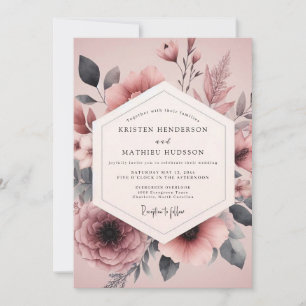 Mauve Houtskool Bloemen Bruiloft Kaart