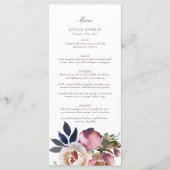 Mauve Indigo Waterverf Roos Wedding Menu (Voorkant)