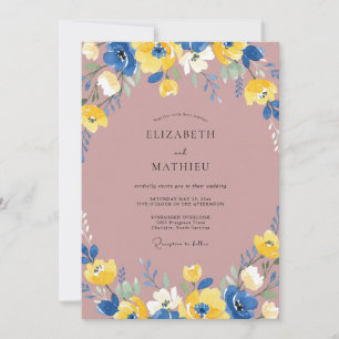 Mauve Kobalt Ranunculus Eucalyptus Bruiloft Kaart
