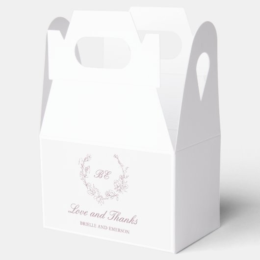 Mauve Krans Monogram Elegant Trouwen Bedankdoosjes (Geopend)