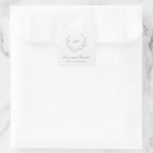Mauve Krans Monogram Elegante Trouw Vierkante Sticker