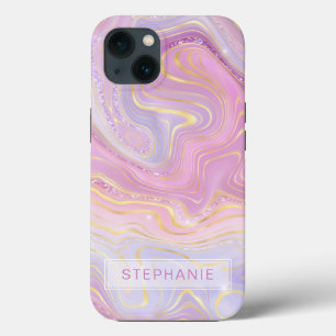 Mauve Lavender Gold Specialized Marble Strata iPhone 13 Hoesje
