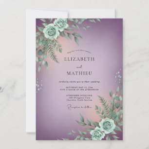 Mauve Lumineus Botanisch Bruiloftsdecor Kaart