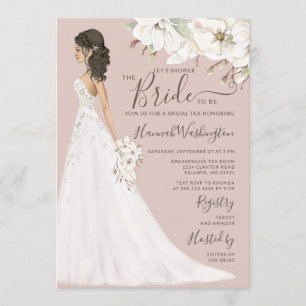 Mauve Magnolia Bride in Glitter Gown Bridal Tea Kaart