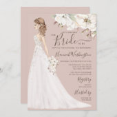 Mauve Magnolia Bruid in Glitter Gown Bruidsthee Kaart (Voorkant / Achterkant)