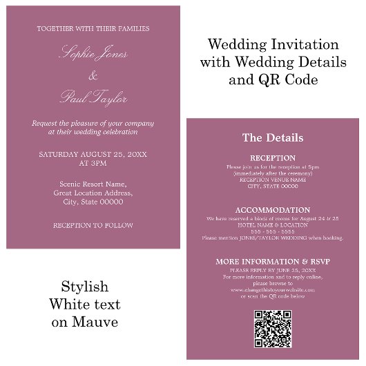 Mauve Mariage QR Code RSVP Invitation